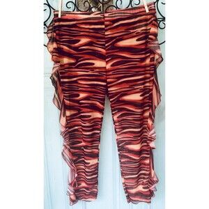 Pretty Little Thing Mesh Zebra Pants Size X L Orange Beach Ruffled Sides
